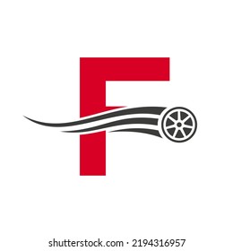 Sport Car Letter F Automotive Car Repair Logo Design Concept With Transport Tire Icon Vector Template