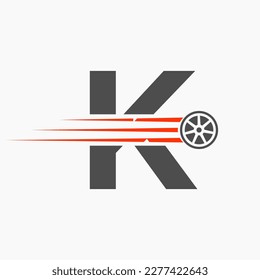 Sport Car Letter K Automotive Logo Concept With Transport Tyre Icon 