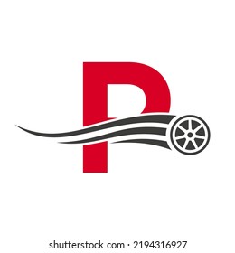 Sport Car Letter P Automotive Car Repair Logo Design Concept With Transport Tire Icon Vector Template