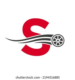 Sport Car Letter S Automotive Car Repair Logo Design Concept With Transport Tire Icon Vector Template