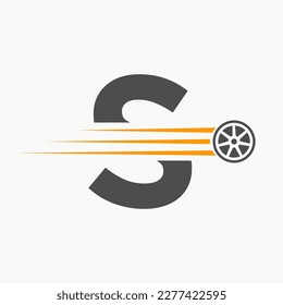 Sport Car Letter S Automotive Logo Concept With Transport Tyre Icon 