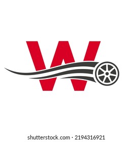 Sport Car Letter W Automotive Car Repair Logo Design Concept With Transport Tire Icon Vector Template