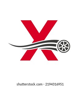 Sport Car Letter X Automotive Car Repair Logo Design Concept With Transport Tire Icon Vector Template