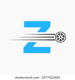 Carro deportivo Letra Z Concepto De Logotipo De Automoción Con Icono De Neumático De Transporte 