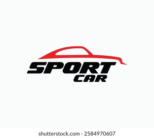 SPORT CAR lettering logotype with abstract race car silhouette logo, poster, banner, sticker design concept vector illustration