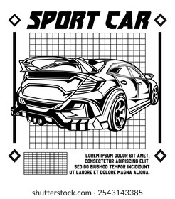 sport car line art back view brutalism design