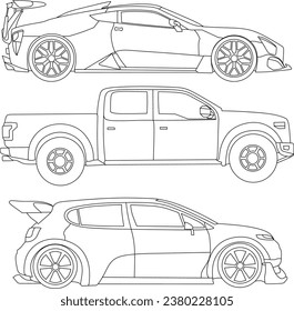 Sport car line art for coloring book page