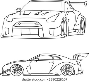 Sport car line art for coloring book page