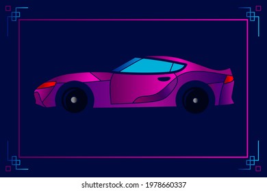 Sport car line pop art potrait logo colorful design with dark background. Abstract vector illustration. Isolated black background for t-shirt, poster, clothing, merch, apparel, badge design