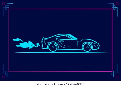 Sport car line pop art potrait logo colorful design with dark background. Abstract vector illustration. Isolated black background for t-shirt, poster, clothing, merch, apparel, badge design