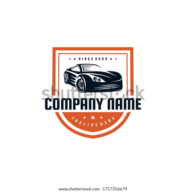 Sport car logo\
design template. Awesome a sport car silhoutte logo. A sport car\
with shield lineart\
logotype.