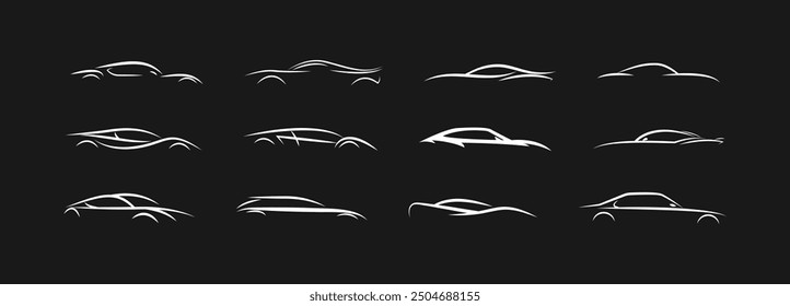 sport car logo icon concept outline vector design black background