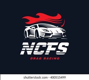 Sport car logo illustration. Drag racing.  svg