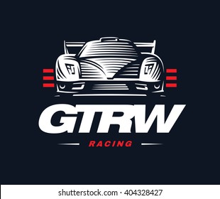 Sport car logo on dark background. Racing.