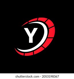 Sport Car Logo On Letter Y Speed Concept. Car Automotive Template For Cars Service, Cars Repair With Speedometer Y Letter Logo Design