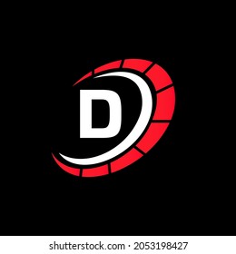 Sport Car Logo On Letter D Speed Concept. Car Automotive Template For Cars Service, Cars Repair With Speedometer D Letter Logo Design