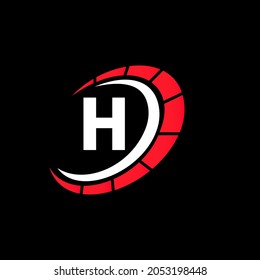 Sport Car Logo On Letter H Speed Concept. Car Automotive Template For Cars Service, Cars Repair With Speedometer H Letter Logo Design