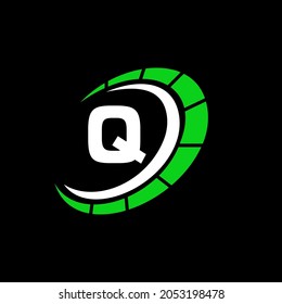 Sport Car Logo On Letter Q Speed Concept. Car Automotive Template For Cars Service, Cars Repair With Speedometer Q Letter Logo Design