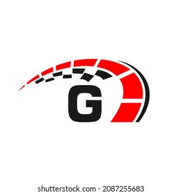 Logotipo Del Coche Deportivo En El Concepto De Velocidad De La Letra G. Plantilla De Automóvil Para El Servicio De Autos, Reparación De Autos Con Diseño De Logotipo De Letra G Del Velocímetro