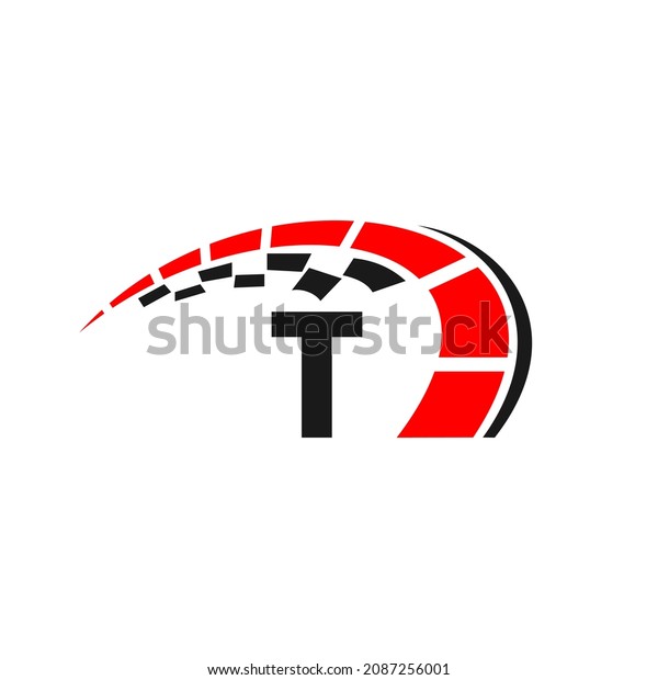 Sport Car Logo On Letter T Speed Concept. Car\
Automotive Template For Cars Service, Cars Repair With Speedometer\
T Letter Logo Design