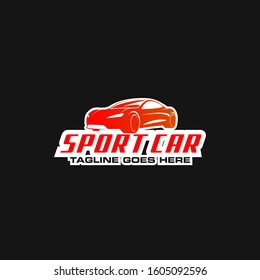 Sport car logo template vector design element vintage style for label or badge retro illustration. Sport car silhouette.