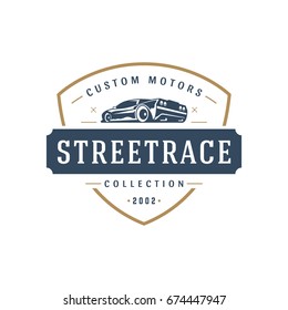 Sport car car logo template vector design element vintage style for label or badge retro illustration. Super car silhouette.