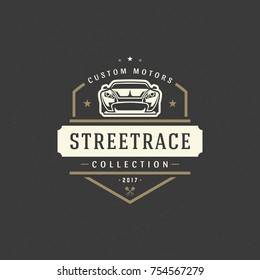 Sport car logo template vector design element vintage style for label or badge retro illustration. Classic car silhouette. Sport car logo template vector design element vintage style for label or badge retro illustration. Classic car silhouette.