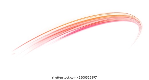 Sport car is made of polygons, lines and connected dots. Racing cars dynamic flash effects city road with long exposure night ligh. Vector PNG glitter light fire flare trace.	