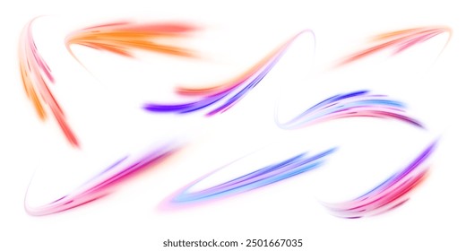 Sport car is made of polygons, lines and connected dots. Racing cars dynamic flash effects city road with long exposure night ligh. Vector PNG glitter light fire flare trace.	