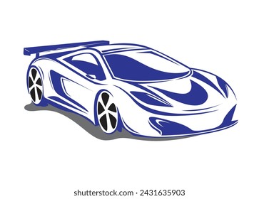 Sport car mode icon blue white hand drawn sketch