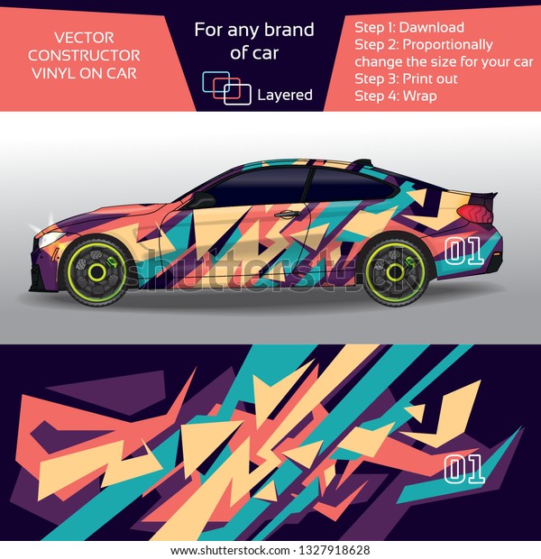 Sport car in modern comouflage - car\
wrapping. Graphic abstract stripe racing background designs for\
drift cars, race car. Swag creative car wrap design. Racing\
background. Layered vector\
illustration