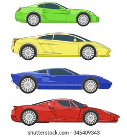 Sport car muscle super fast cars set color vector 