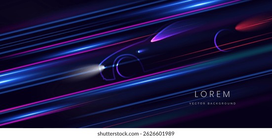 Sport car on hi-speed motion moving concept on dark blue background. Vector illustration