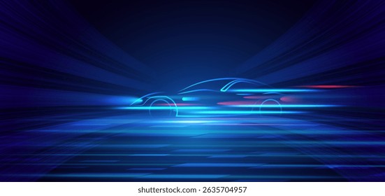 Sport car on hi-speed motion moving concept on dark blue background. Vector illustration