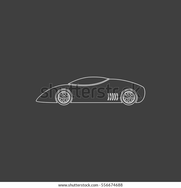 sport car Outline vector\
icon. Contour line white pictogram on black background.\
Illustration symbol