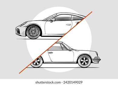 Imagen vectorial del contorno del coche deportivo. Arte de vehículos.
