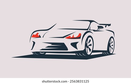 sport car outlined sketch front view with motion effect, stylized vector symbol