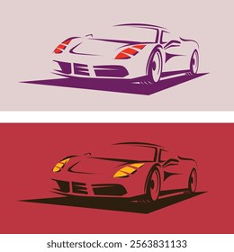 sport car outlined sketch front view with motion effect, stylized vector symbol