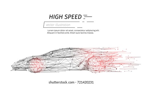sport car with polygon line on abstract background. Polygonal space low poly with connecting dots and lines. Connection structure. Vector speed concept background.