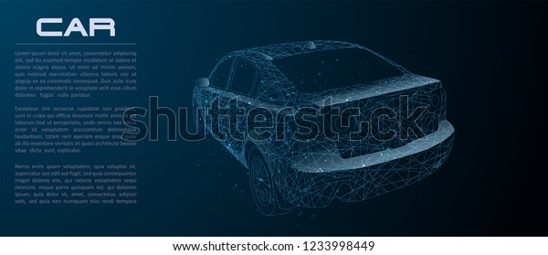 Sport car with polygon line on\
abstract background. Polygonal space low poly with connecting dots\
and lines. Connection structure. Vector speed concept\
background.