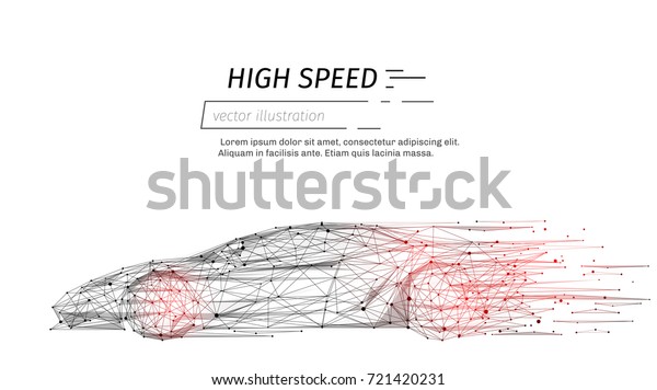 sport car with polygon line on\
abstract background. Polygonal space low poly with connecting dots\
and lines. Connection structure. Vector speed concept\
background.