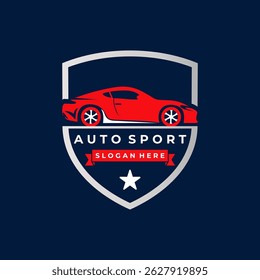 Sport car with shield logo design vector. Car protections logo design icon vector template