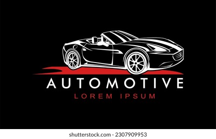 sport car side view vector flat style line art illustration in hand drawn.suitable use for business logo, branding cutting sticker isolated on black background, dark, vintage retro