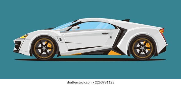 Sport car side view in white color and yellow ornament vector