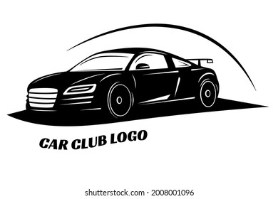 Sport car silhouette. Black sport car club vector logo. Car silhouette icon. White background.