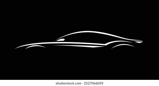 Sport car silhouette. Stylish sport car silhouette on black background. Autocar logo concept