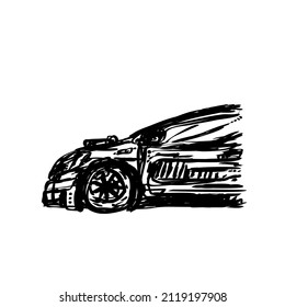 Sport car sketch logo icon sign Hand drawn Rally emblem Ink decoration concept Dirty pencil style Cartoon doodle design Fashion print clothes apparel greeting invitation card flyer poster ad banner