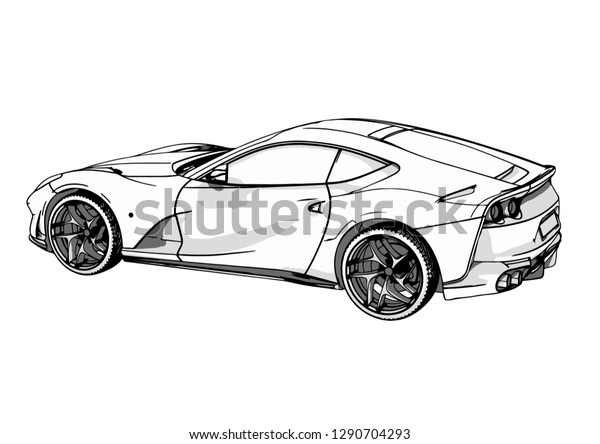sport car sketch with\
shadows vector