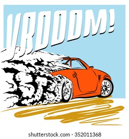 Sport car speeding across the road vroom poster