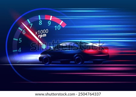 Sport car speedometer for darkblue color background.High speed movement design.Vector illustration.